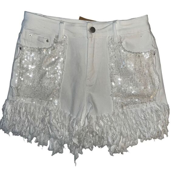 Sequined frayed white shorts NWT 10 - Picture 3 of 6